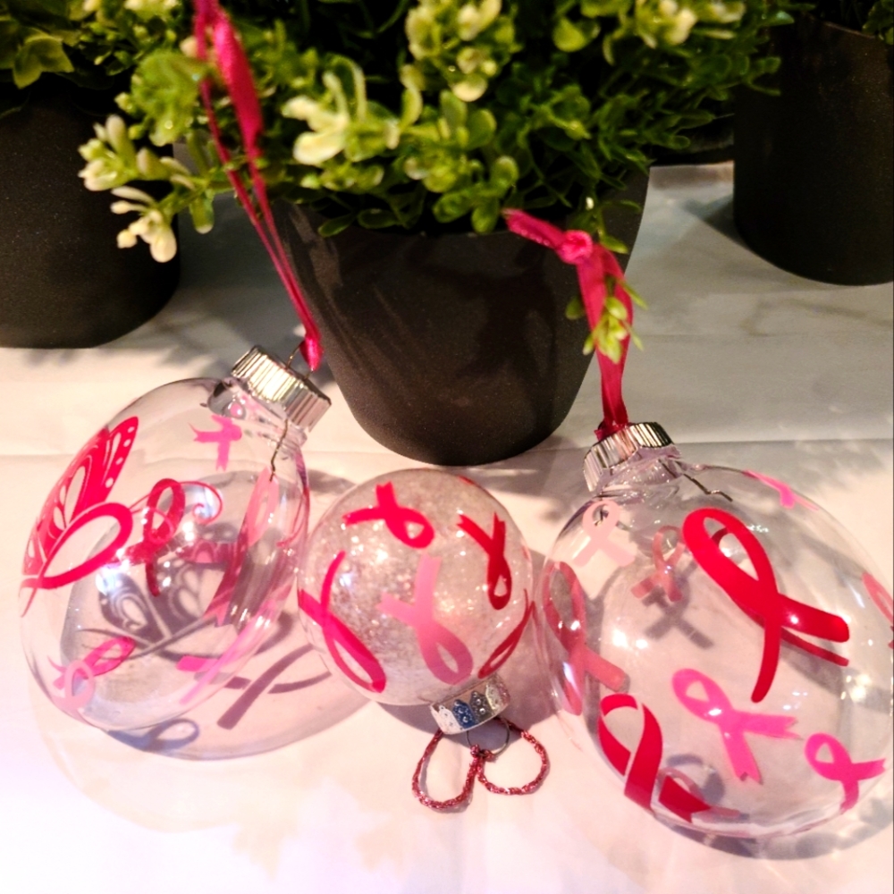 Ornaments - PINK Ribbons- Breast Cancer Awareness - NWT  set of three